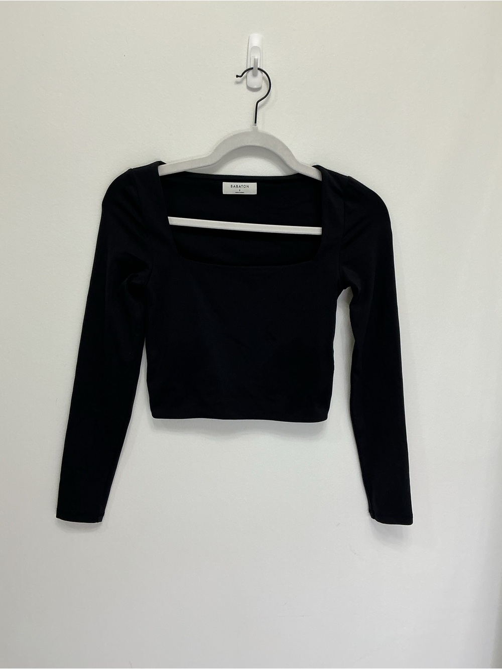Babaton - Black Square-Neck Long Sleeve Cropped Top - Sz Small - Picture 8 of 9
